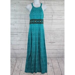 Prana Womens Skye Maxi Dress Sz Small Blue Green Sleeveless Organic Cotton